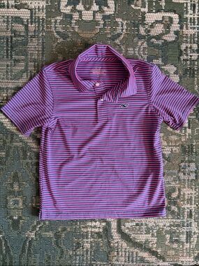 Vineyard Vines Navy & Pink Striped Performance Polo for Kids
